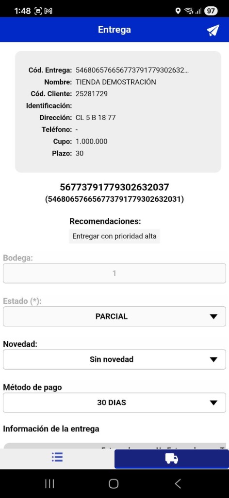 Estado de entrega R-SALES